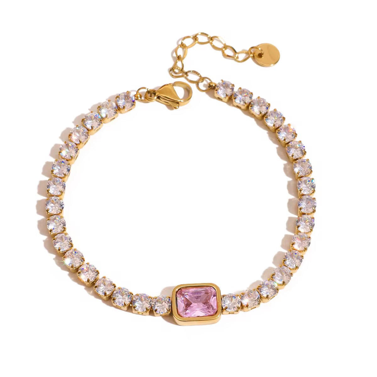 gold tennis bracelet with zircons