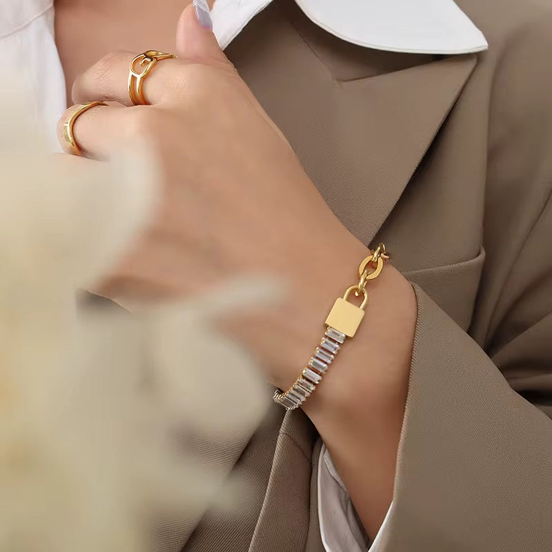 18K Gold-Plated Zircon Lock Chain Bracelet | Wild & Nourished Jewellery