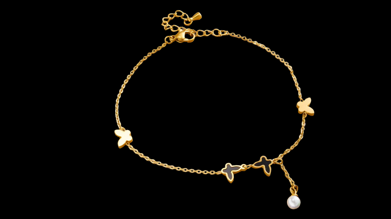 18K Gold-Plated Butterfly & Pearl Drop Anklet | Wild & Nourished Jewellery
