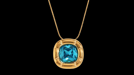 Blue Zircon Square Pendant Necklace | 18K PVD Gold-Plated Stainless Steel | Wild & Nourished Jewellery