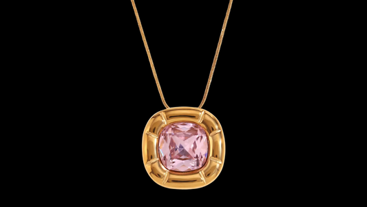 Pink Zircon Square Pendant Necklace | 18K PVD Gold-Plated Stainless Steel | Wild & Nourished Jewellery