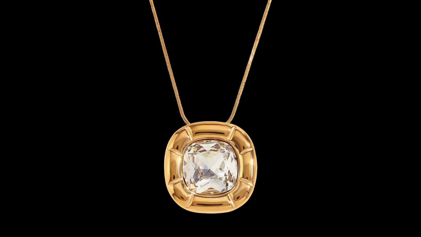 White Zircon Square Pendant Necklace | 18K PVD Gold-Plated Stainless Steel | Wild & Nourished Jewellery