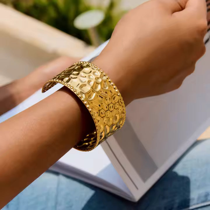 ✨ Gold Hammered Cuff Bangle | Wild & Nourished Jewellery