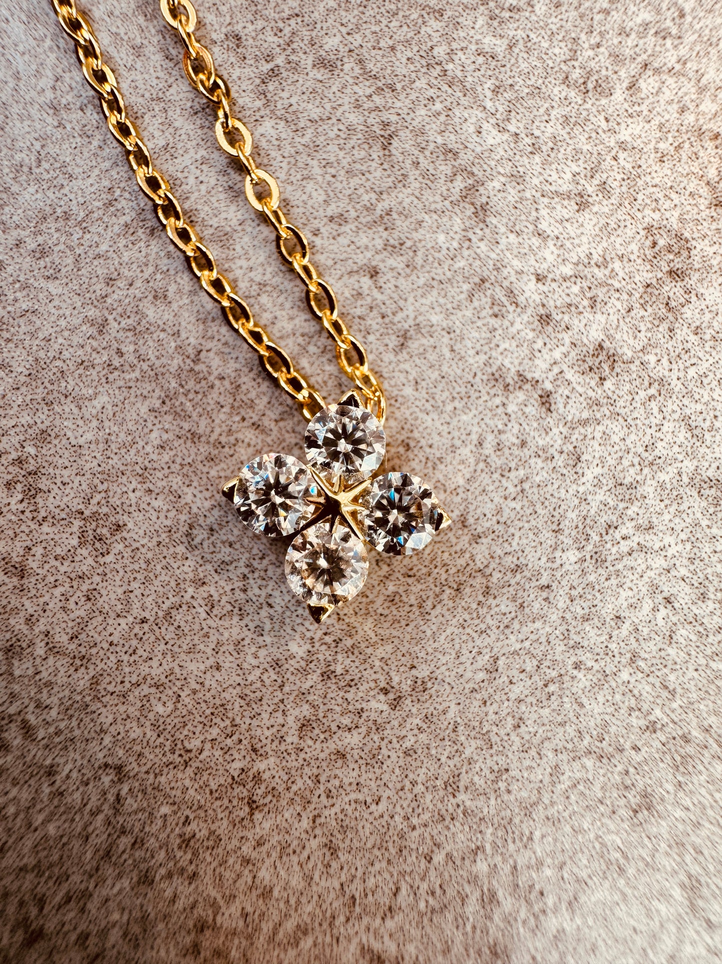 Gold Moissanite Clover Necklace - 18K Plated GRA Certified