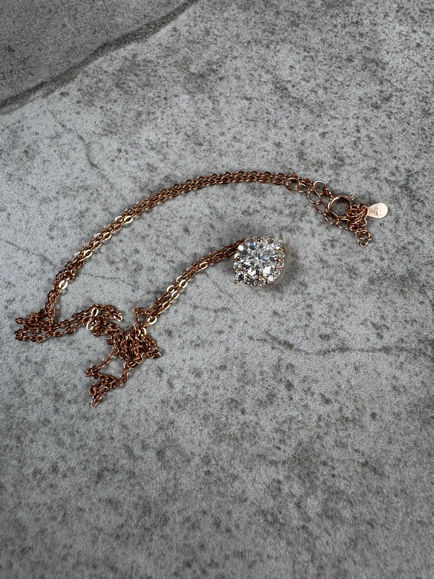 Rose Gold Moissanite Halo Necklace - Sterling Silver