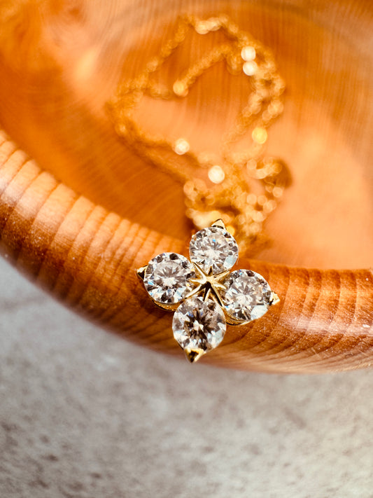 Gold Moissanite Clover Necklace - 18K Plated GRA Certified