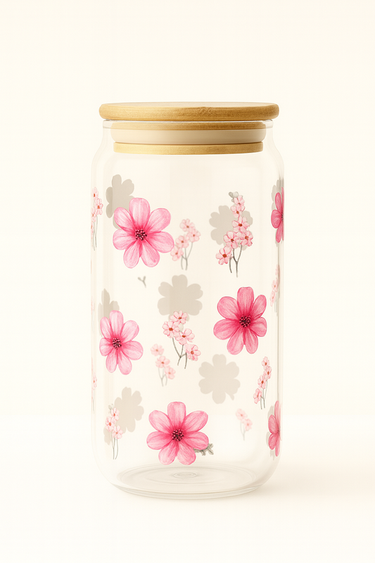 Blush Blossom 16oz Glass with Bamboo Lid & Straw | Wild & Nourished