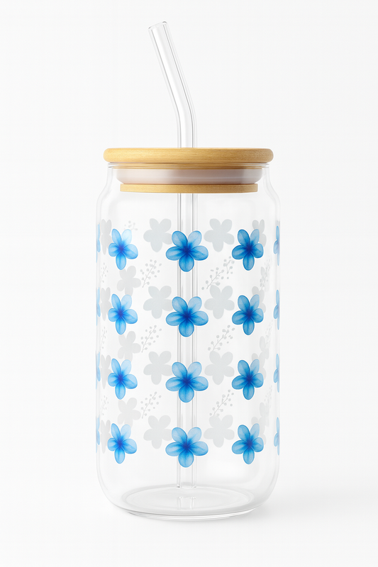 Sky Bloom 16oz Glass with Bamboo Lid & Straw | Wild & Nourished