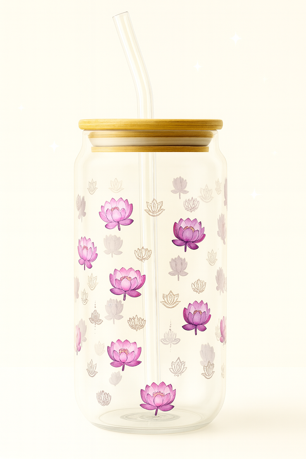 Lotus Bloom 16oz Glass with Bamboo Lid & Straw | Wild & Nourished