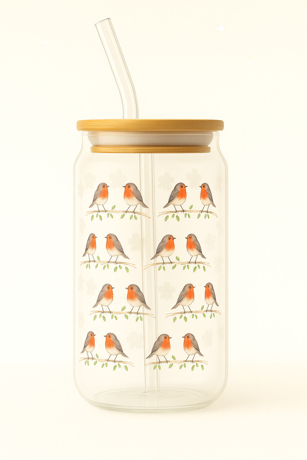 Red Robin 16oz Can Glass with Bamboo Lid & Straw | Wild & Nourished