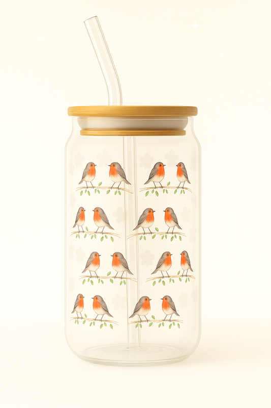 Red Robin 16oz Can Glass with Bamboo Lid & Straw | Wild & Nourished
