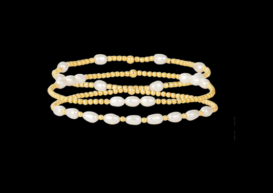 Freshwater Pearl Bracelet Stack (Set of 3) | 18K Gold-Plated Beaded Jewellery | Wild & Nourished Jewellery