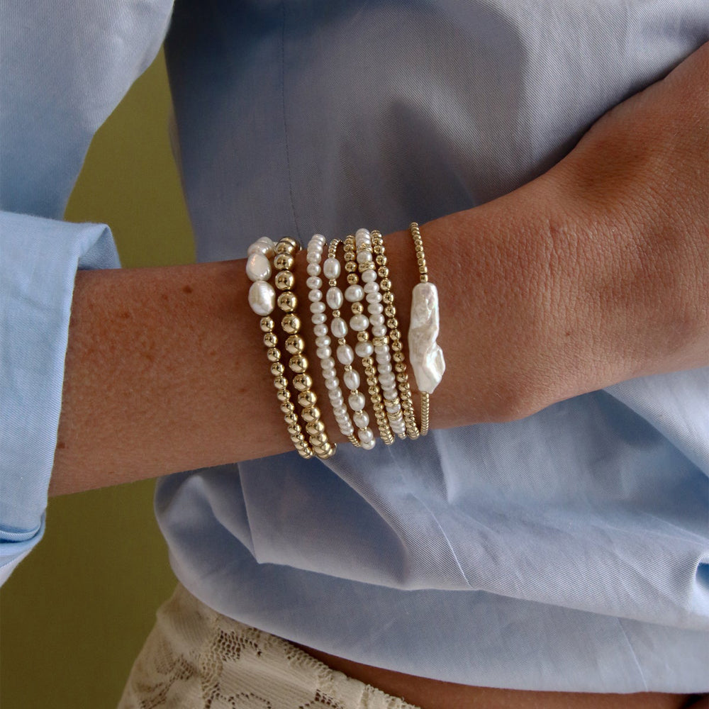 Freshwater Pearl Bracelet Stack (Set of 3) | 18K Gold-Plated Beaded Jewellery | Wild & Nourished Jewellery