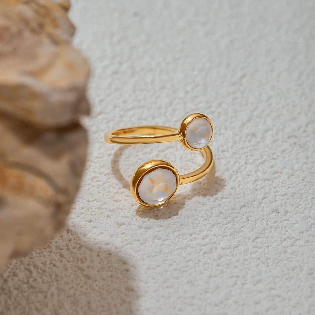 18K Gold-Plated Double Zircon Open Ring | Wild & Nourished Jewellery