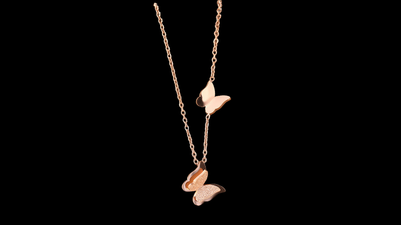 18K Rose Gold-Plated Double Butterfly Pendant Necklace | Wild & Nourished Jewellery