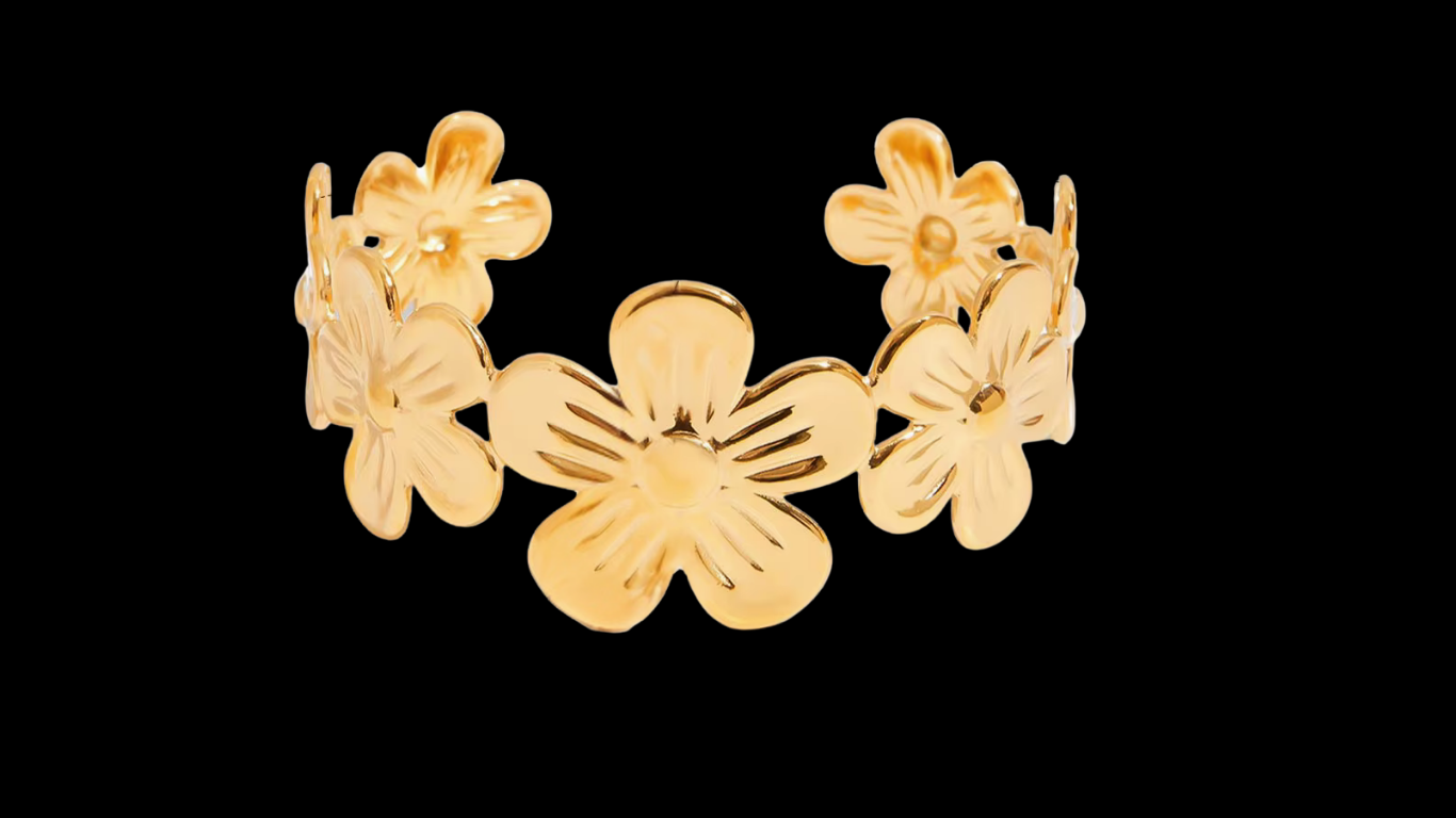 🌸 Chunky Gold Flower Cuff Bracelet | Wild & Nourished Jewellery