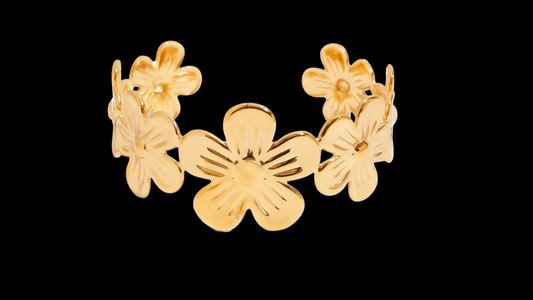 🌸 Chunky Gold Flower Cuff Bracelet | Wild & Nourished Jewellery