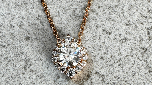Rose Gold Moissanite Halo Necklace - Sterling Silver