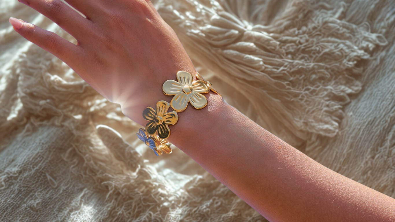 🌸 Chunky Gold Flower Cuff Bracelet | Wild & Nourished Jewellery