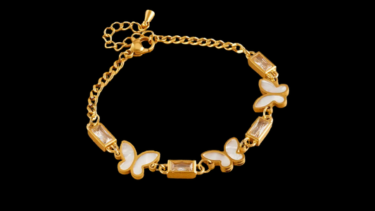 18K Gold-Plated Butterfly & Baguette Zircon Bracelet | Wild & Nourished Jewellery