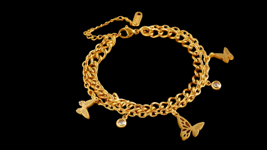 18K Gold-Plated Double-Chain Butterfly Charm Bracelet | Wild & Nourished Jewellery