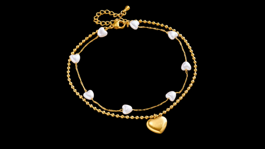18K Gold-Plated Double-Layer Heart & Pearl Anklet | Wild & Nourished Jewellery