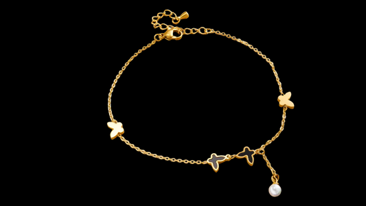 18K Gold-Plated Butterfly & Pearl Drop Anklet | Wild & Nourished Jewellery