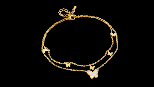 Double-Layered 18K Gold-Plated Butterfly Anklet | Wild & Nourished Jewellery