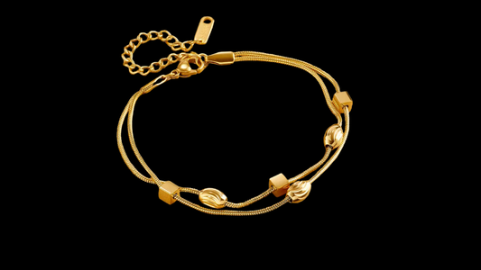 18K Gold-Plated Double-Strand Swirl Bead & Cube Bracelet | Wild & Nourished Jewellery