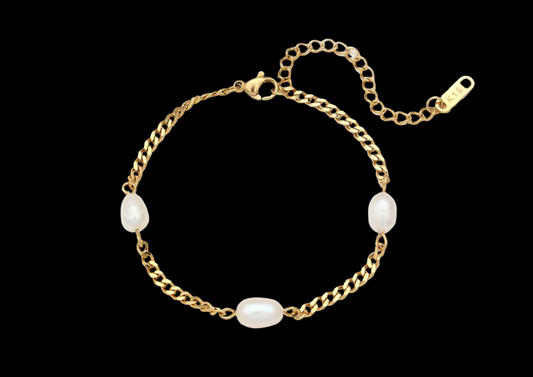 Freshwater Pearl Charm Bracelet | 18K Gold-Plated Cuban Chain | Wild & Nourished Jewellery