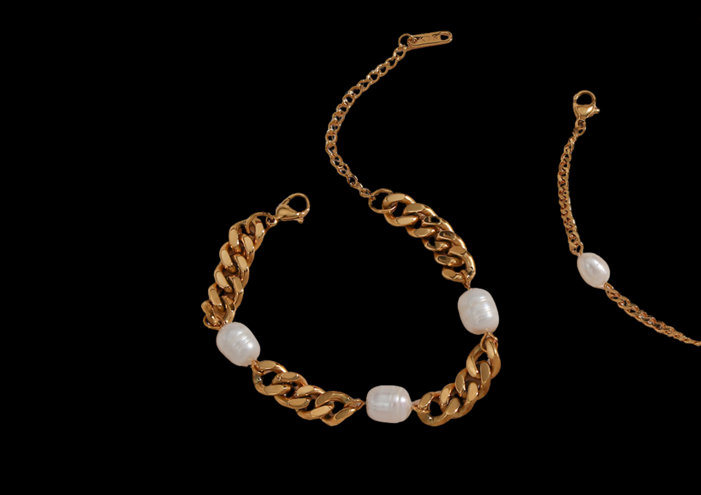 Product Name: Freshwater Pearl Charm Bracelet | 18K Gold-Plated 6 mm Cuban Chain | Wild & Nourished Jewellery