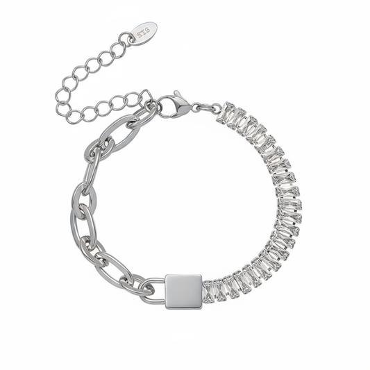 Silver Zircon Lock Chain Bracelet